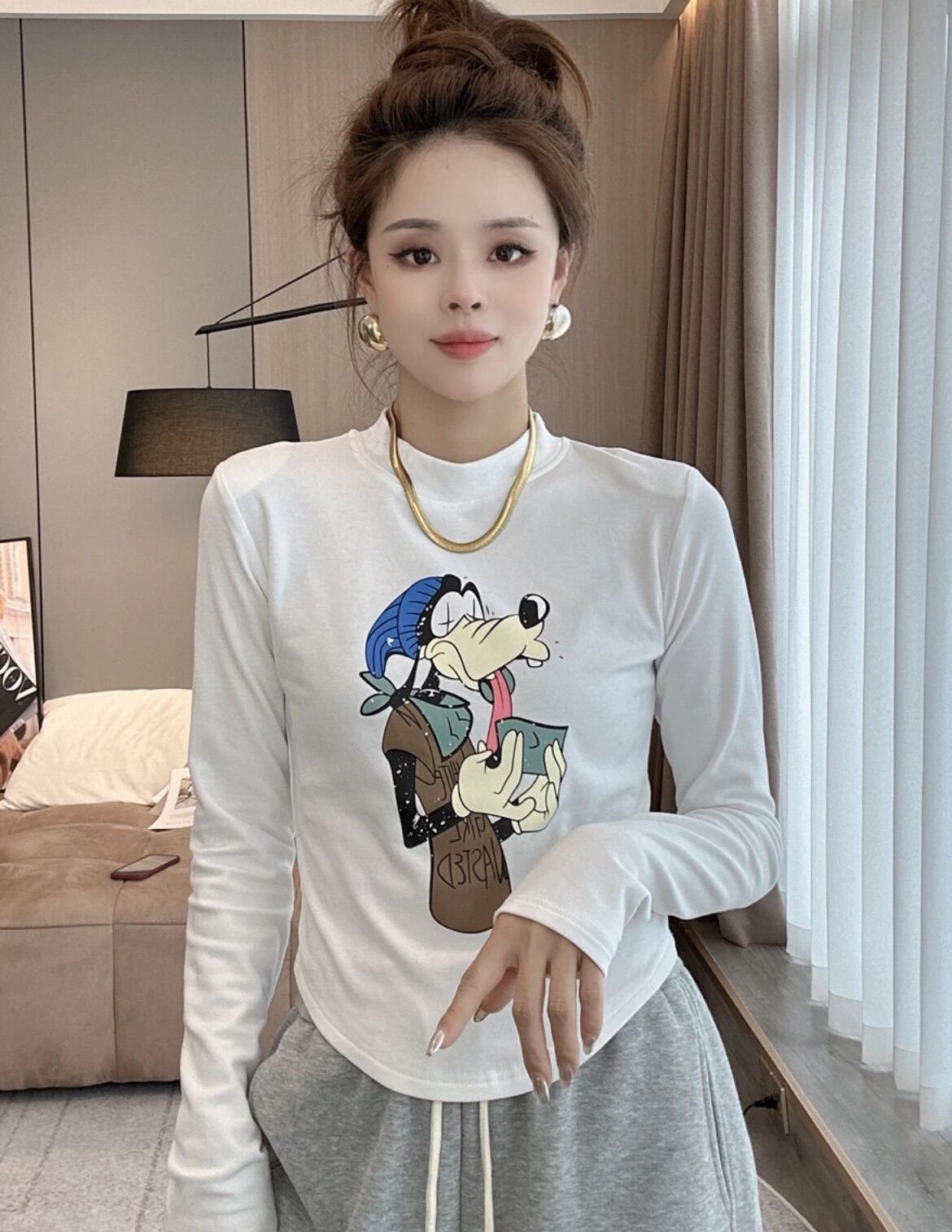 曉溪服飾2023秋季新款百搭打底衫女內搭印花打底修身T恤女
