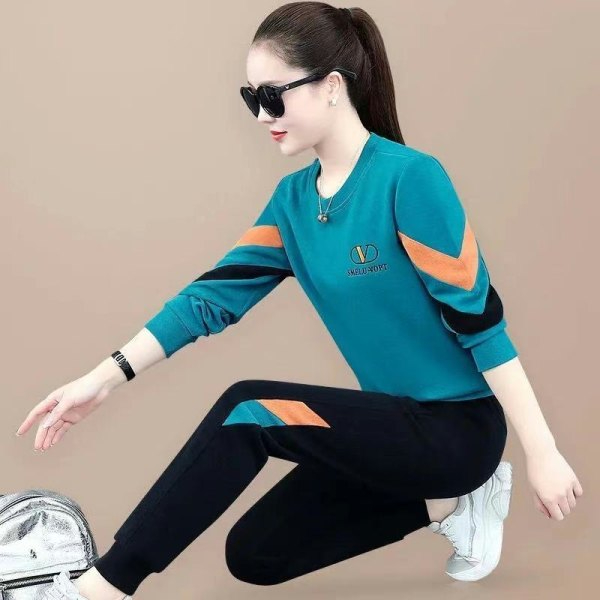 Round neck casual sports suit for women spring and autumn 2023 new loose running clothing women's sweatshirt two-piece set