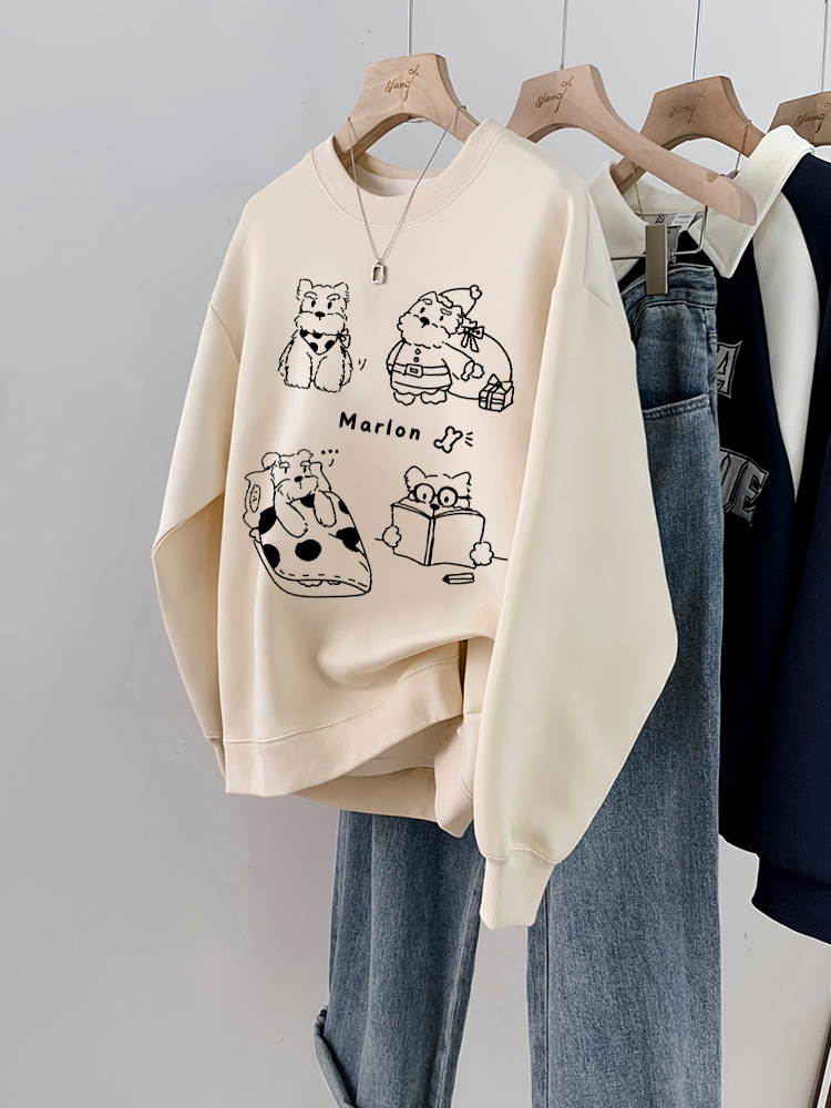 250g plus fleece / David's round neck autumn and winter sweatshirt for women plus fleece