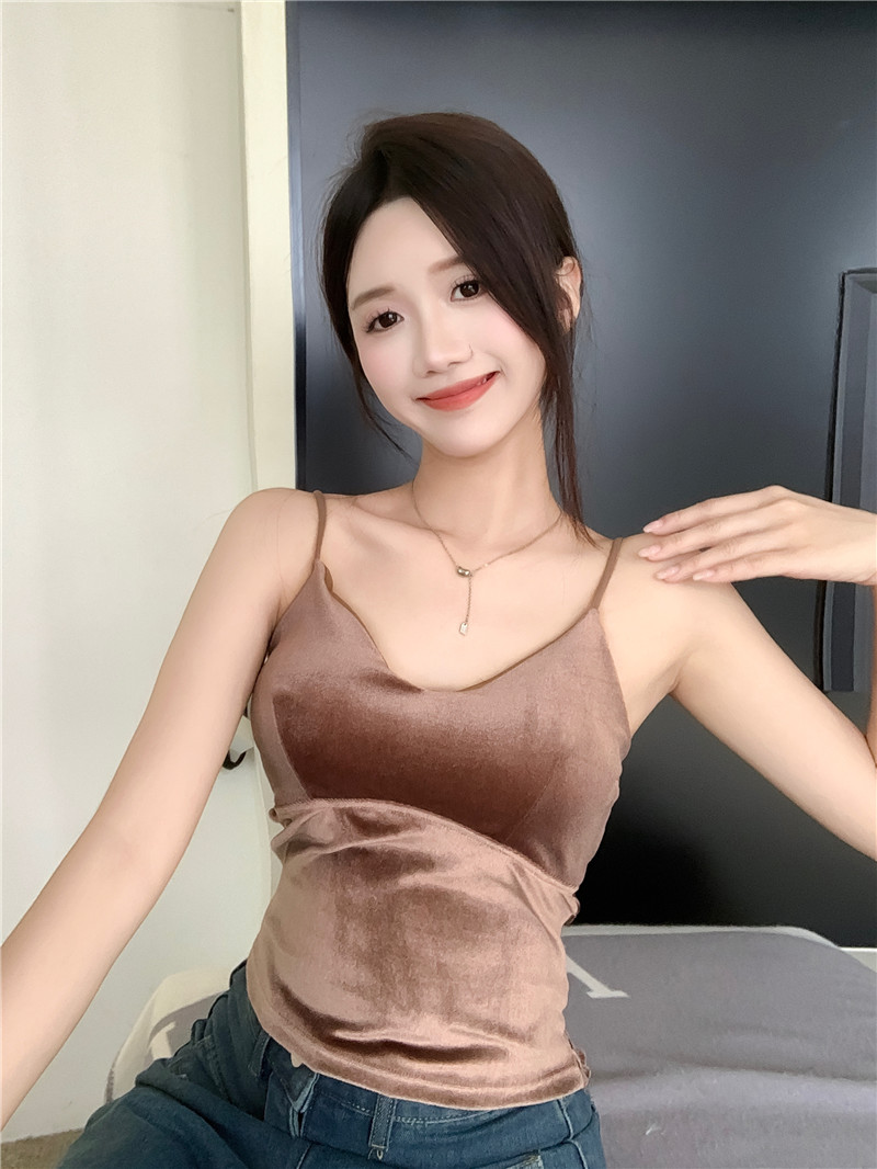 實拍~秋冬新款絲絨美背吊帶背心V領修身內搭無袖打底衣