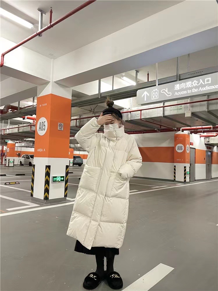 棉服#2023年新款中長款羽絨服女韓版立領小個子白鴨絨麵包服外套