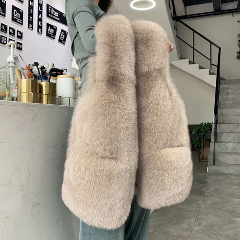 2023 new autumn and winter fur vest women's mid-length fox fur vest vest young fashion fur coat