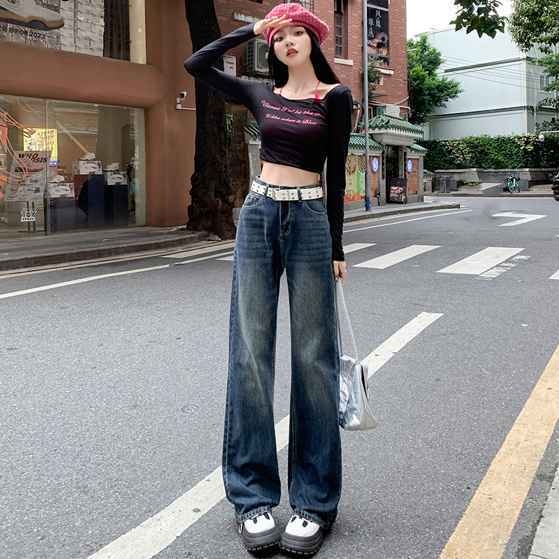 實拍2023秋季時尚美式微喇牛仔褲女