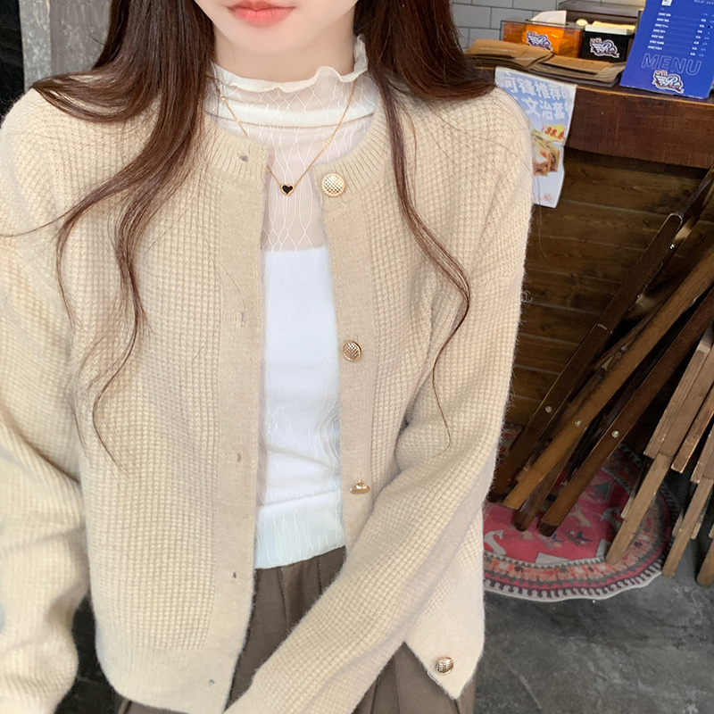 實拍小香風圓領長袖針織開衫女秋冬加厚短款寬鬆毛衣外套上衣