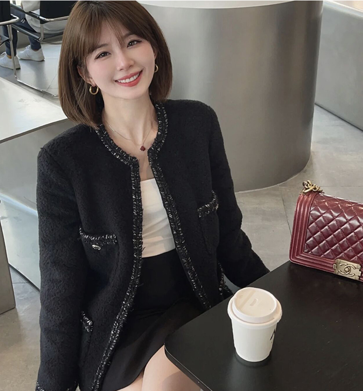 Autumn and winter new large size women's Korean style woven tweed casual slim jacket top M-4XL 200 pounds