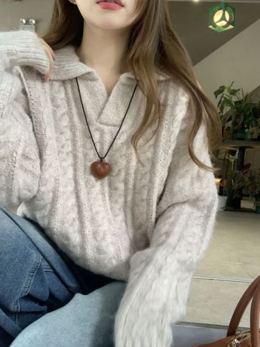 Vintage French Casual Crochet Ribbed Hooded Knit Sweater