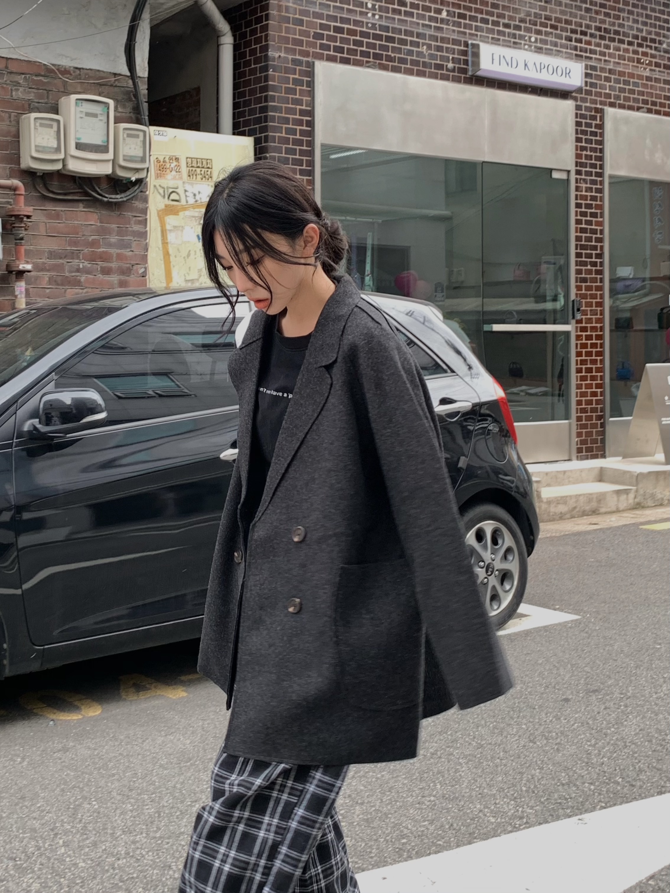 實拍 純色中長款顯瘦上衣秋冬立體裁剪高級感小個子毛呢外套