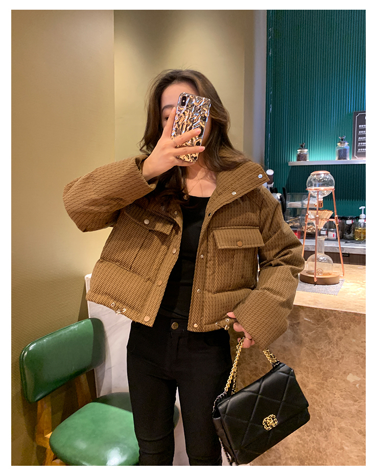 Short stand-up collar style down jacket for women small in winter new style loose slimming bread coat ins trend