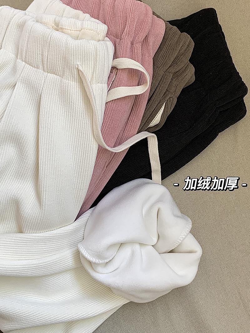 實拍 歐棉絨休閒蘿蔔褲女秋冬時尚寬鬆鬆緊腰系帶九分褲潮