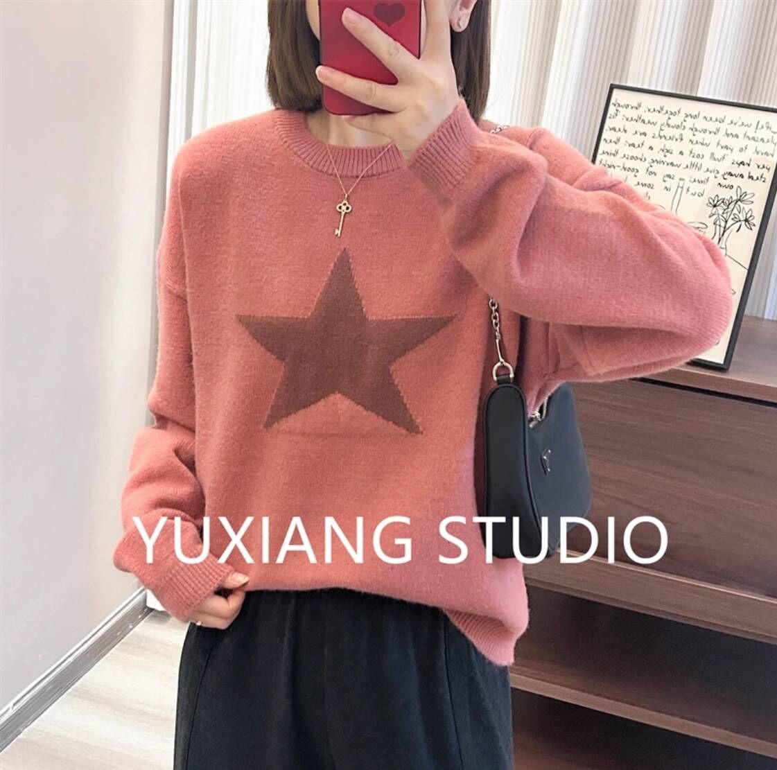 M棒球衫寬鬆毛衣外套女 秋冬寬鬆休閒毛衣開 衫外套百搭