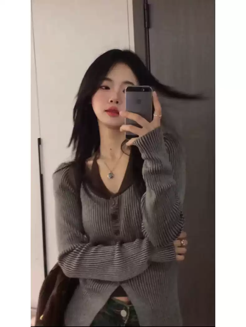 小仙倪子假兩件針織衫女2023新款初秋上衣打底超好看長袖毛衣開衫