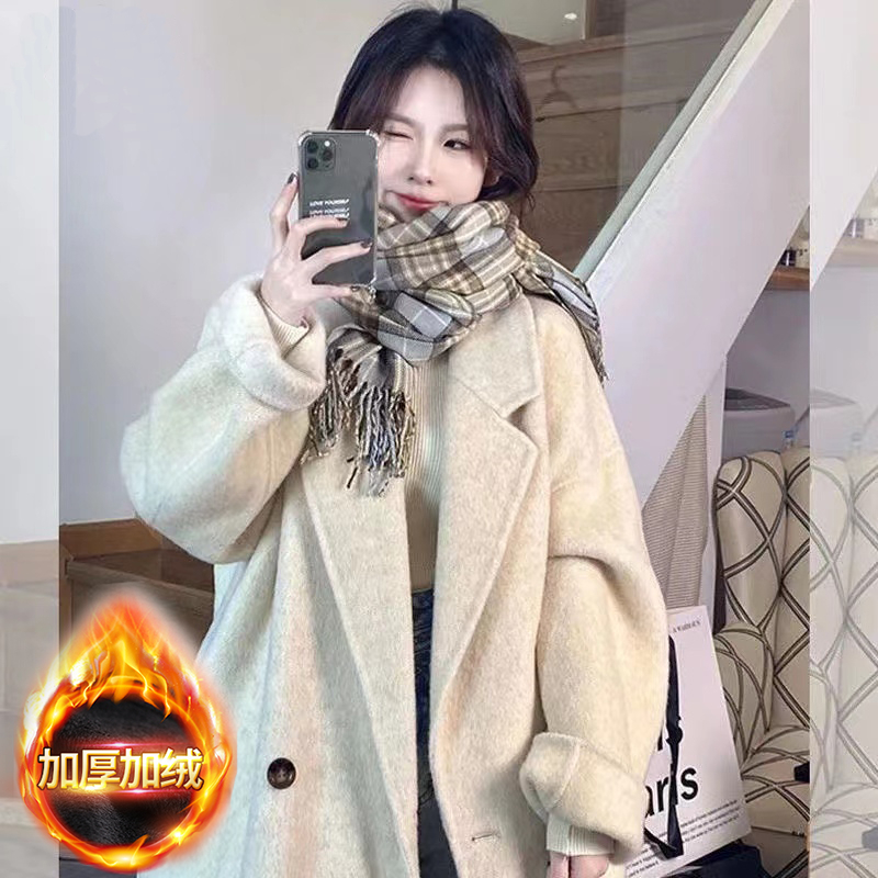 加夾棉加里外穿大碼呢子大衣小眾中長款加厚夾棉毛呢外套女冬