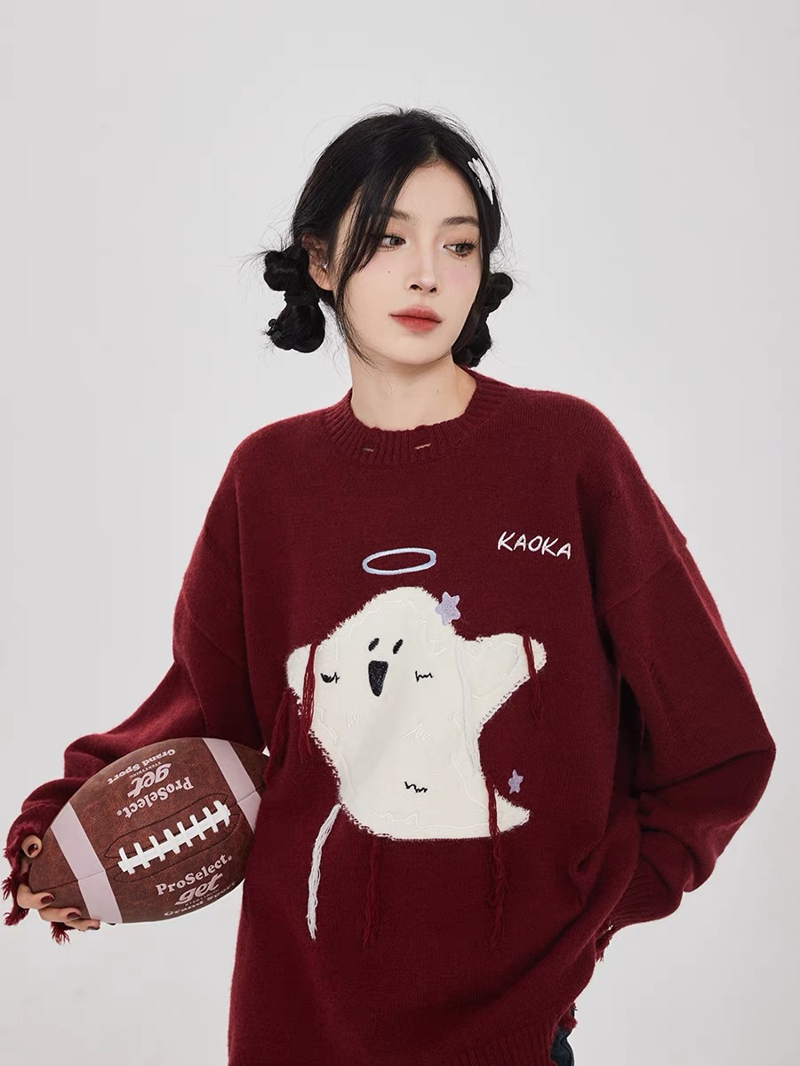 吵吵家 毛衣女春秋冬寬鬆慵懶風小幽靈不規則小眾高級感外套上衣