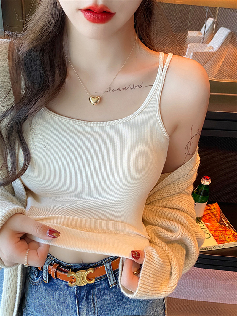 優質加絨背心女冬季加厚保暖帶胸墊吊帶一體內衣純棉打底內搭文胸