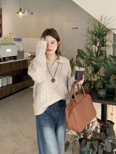 Vintage French Casual Crochet Ribbed Hooded Knit Sweater