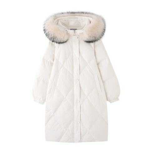 White large fur collar down jacket for women mid-length  new street Korean style milky winter thickened jacket