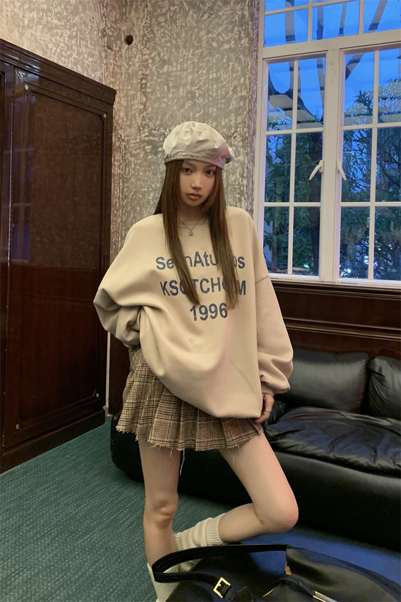 韓版休閒華棉複合薄款310克/加絨410克 秋冬裝衛衣女印花寬鬆大碼