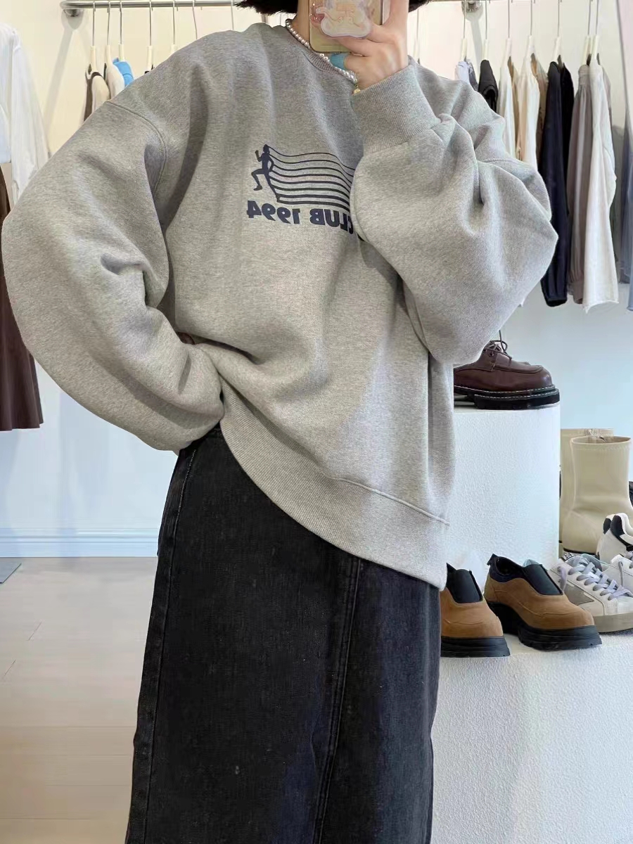 Thin Chinese cotton milk silk plus velvet Chinese cotton silver fox velvet round neck printed sweatshirt for women couple quality