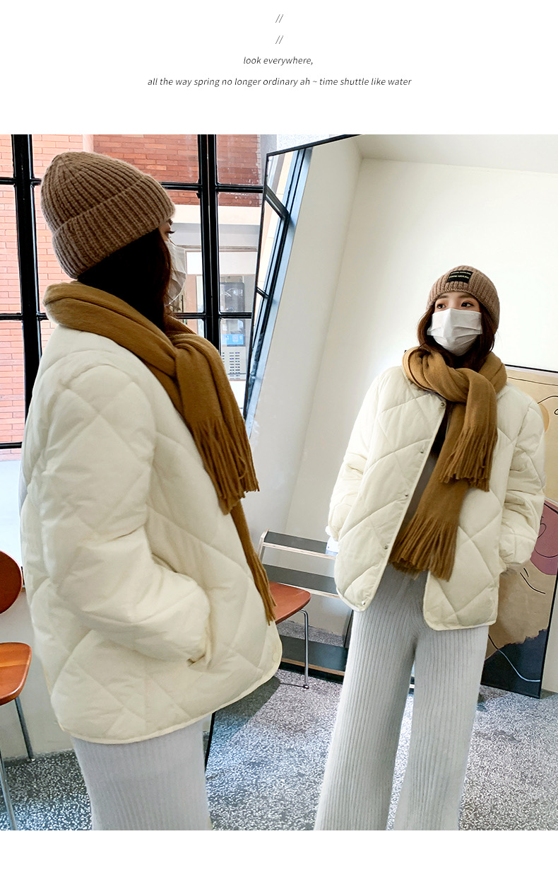 棉服#菱形格小個子加厚棉衣棉服女2023秋冬新款簡約保暖棉襖外套