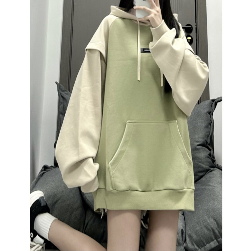 Anti-cotton Chinese cotton composite milk silk 300g silver fox velvet stitching contrast embroidery hooded sweatshirt for women