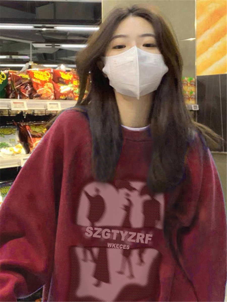 韓版新款華棉複合薄款310克/加絨410克 秋冬裝衛衣女印花寬鬆大碼