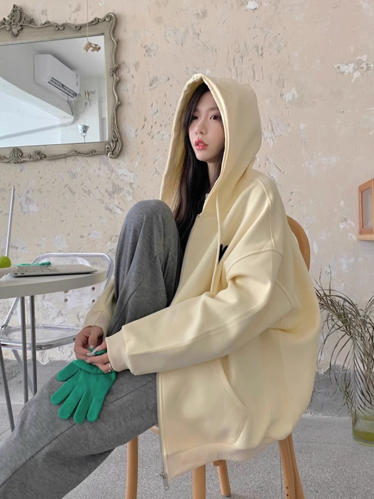 華棉複合牛奶絲310克銀狐絨400克拉鏈連帽衛衣女