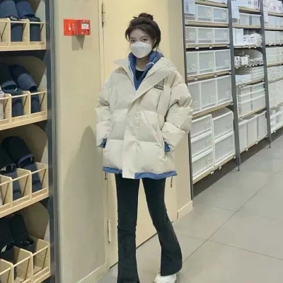 小個子短款羽絨棉服女冬季新款韓版寬鬆學生bf加厚假兩件外套