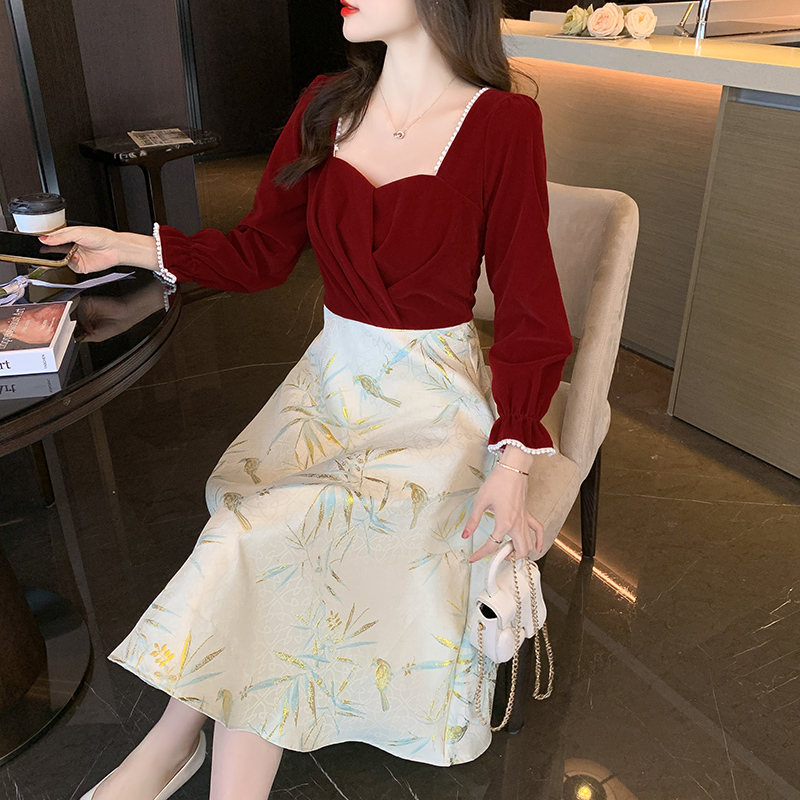 紅色小晚禮服在逃公主敬酒服女秋季長袖新娘小個子訂婚連衣裙法式