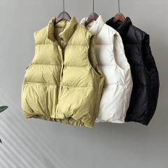 Photographed~90% White Duck Down Vest for Women 2023 Winter New Simple Stand Collar Loose Backless Blouse Cardigan