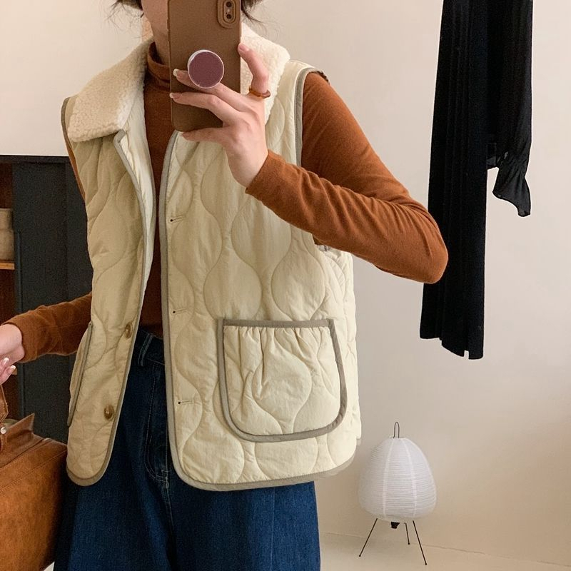 Vest women's new style 2023 outer wear loose Korean style vest high-end small waistcoat small fragrant style lamb hair down cotton