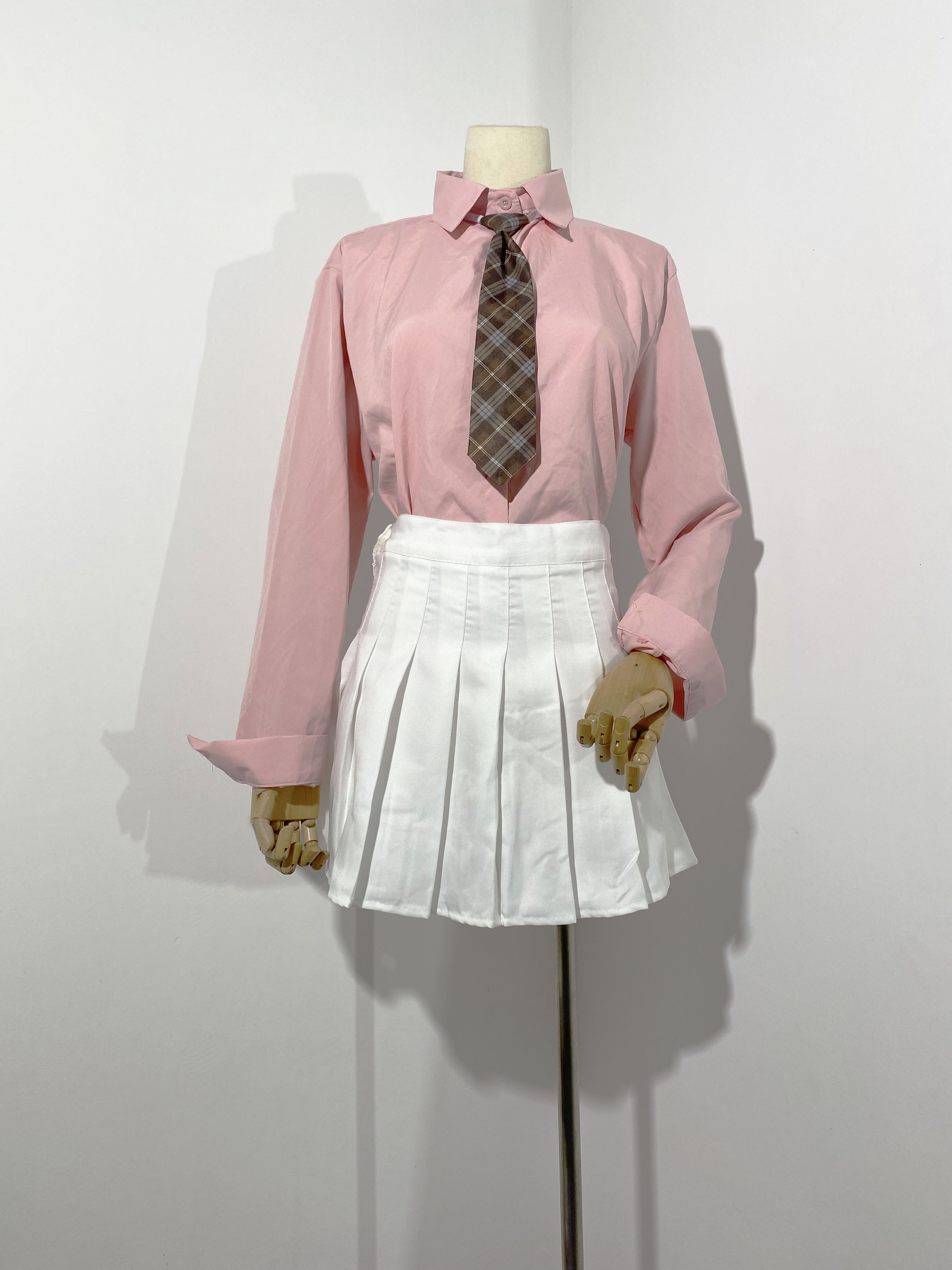秋冬長袖學院風jk制服襯衣女polo領襯衫粉色顯瘦小眾別致減齡上衣