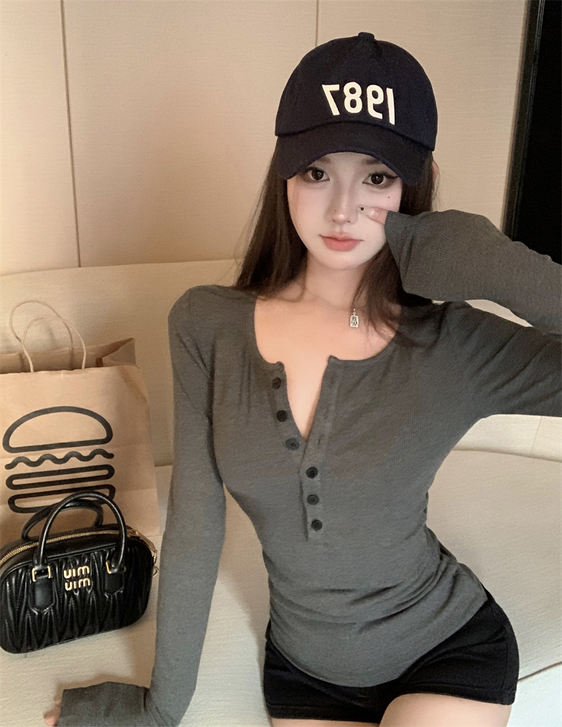 實拍 內搭打底針織純色設計感上衣內搭