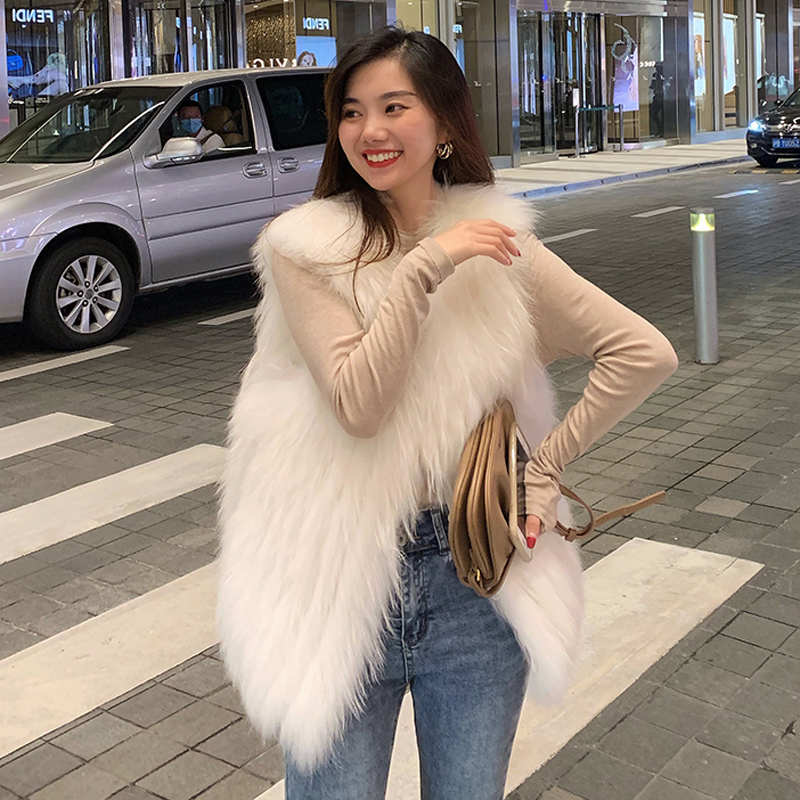 Autumn and winter fox fur vest for women loose outer plush vest fashion temperament mid-length fur coat