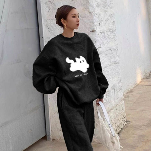 2023 autumn and winter cute kitten mid-length loose casual fashion trend ins two-piece set
