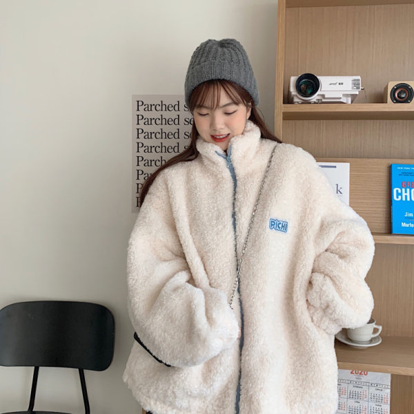 300克羊羔絨秋冬加絨加厚新款寬鬆百搭慵懶風保暖學生外套女