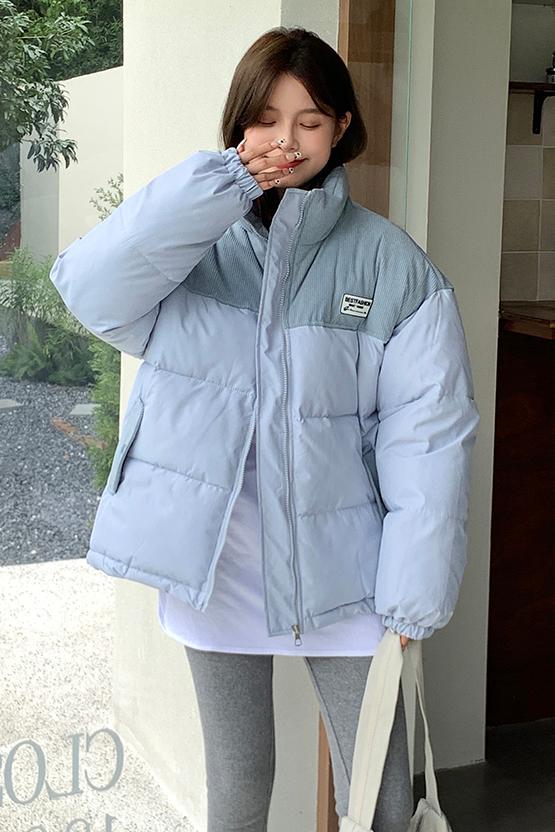 實拍燈芯絨拼接棉服女冬季2023新款寬鬆oversize棉衣加厚短款外套
