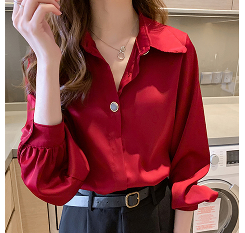 French temperament chiffon shirt for women's professional spring and autumn women's loose large size long-sleeved bottoming design niche shirt