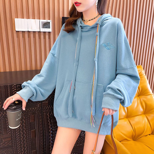 Actual shot of spring and autumn new style loose large size embroidered hooded sweatshirt for women
