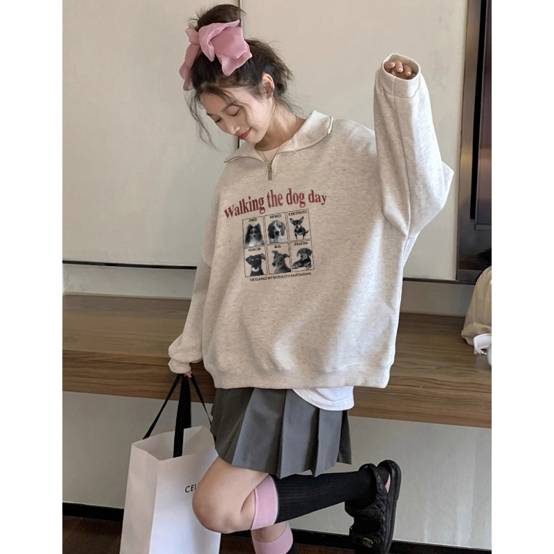 華棉複合牛奶絲310克銀狐絨400克Polo領半拉鏈衛衣女