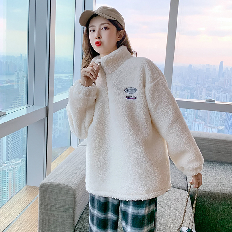 羊羔絨 羊羔毛外套女秋冬衛衣女新款半高領拉鏈