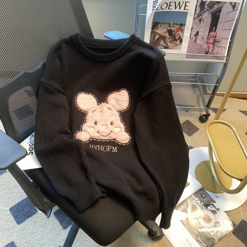 Actual shot of 2023 American street fun flocked long-sleeved sweater for women, trendy brand, loose, lazy, cute, soft girl sweater