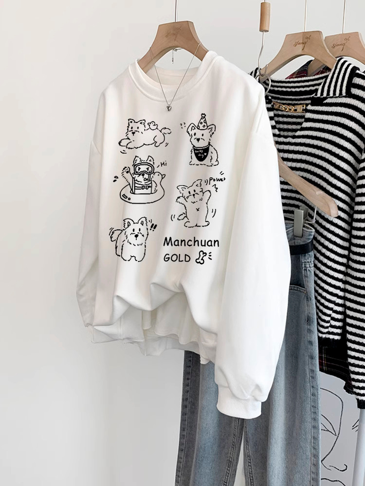 250g plus fleece / David's round neck autumn and winter sweatshirt for women plus fleece