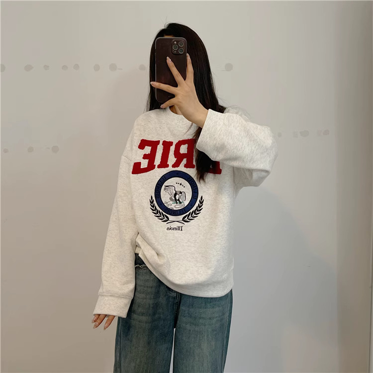 韓版休閒華棉複合薄款310克/加絨410克 秋冬裝衛衣女印花寬鬆大碼