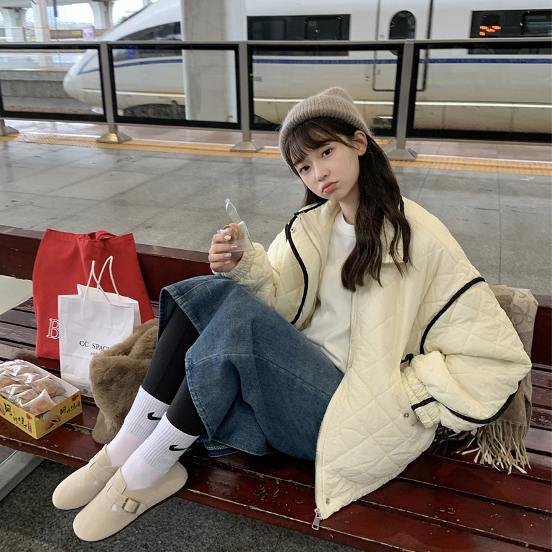 短款菱格輕薄棉服女小個子2023冬新款寬鬆保暖設計感加厚棉衣外套
