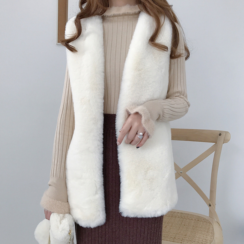 2023 new autumn and winter Haining fur vest women's mid-length waistcoat slim imitation rex rabbit fur vest fur jacket