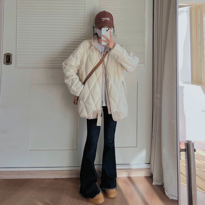 实拍冬季新款美式学生韩系棉服女棉衣菱格棉袄外套oversize潮