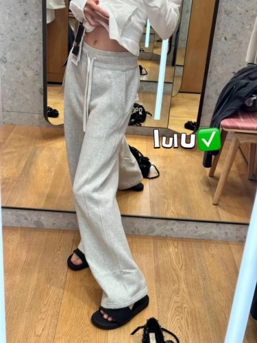 Lulu Yoga Pants Scuba Women's Mid-Waist Wide Leg Pants  Autumn/Winter Loose Slimming Drawstring Straight Leg Pants