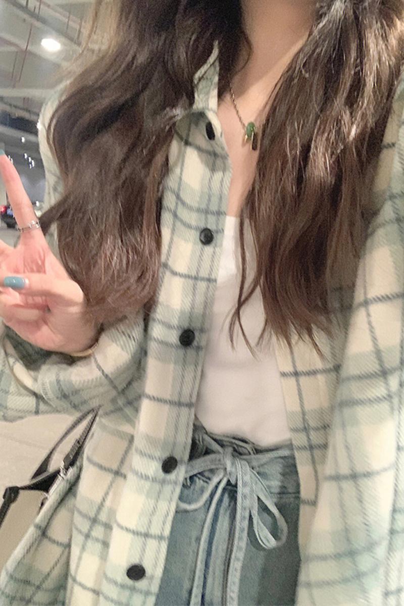 格子襯衫外套女秋冬季2023年新款上衣小眾設計感早春裝長袖襯衣女