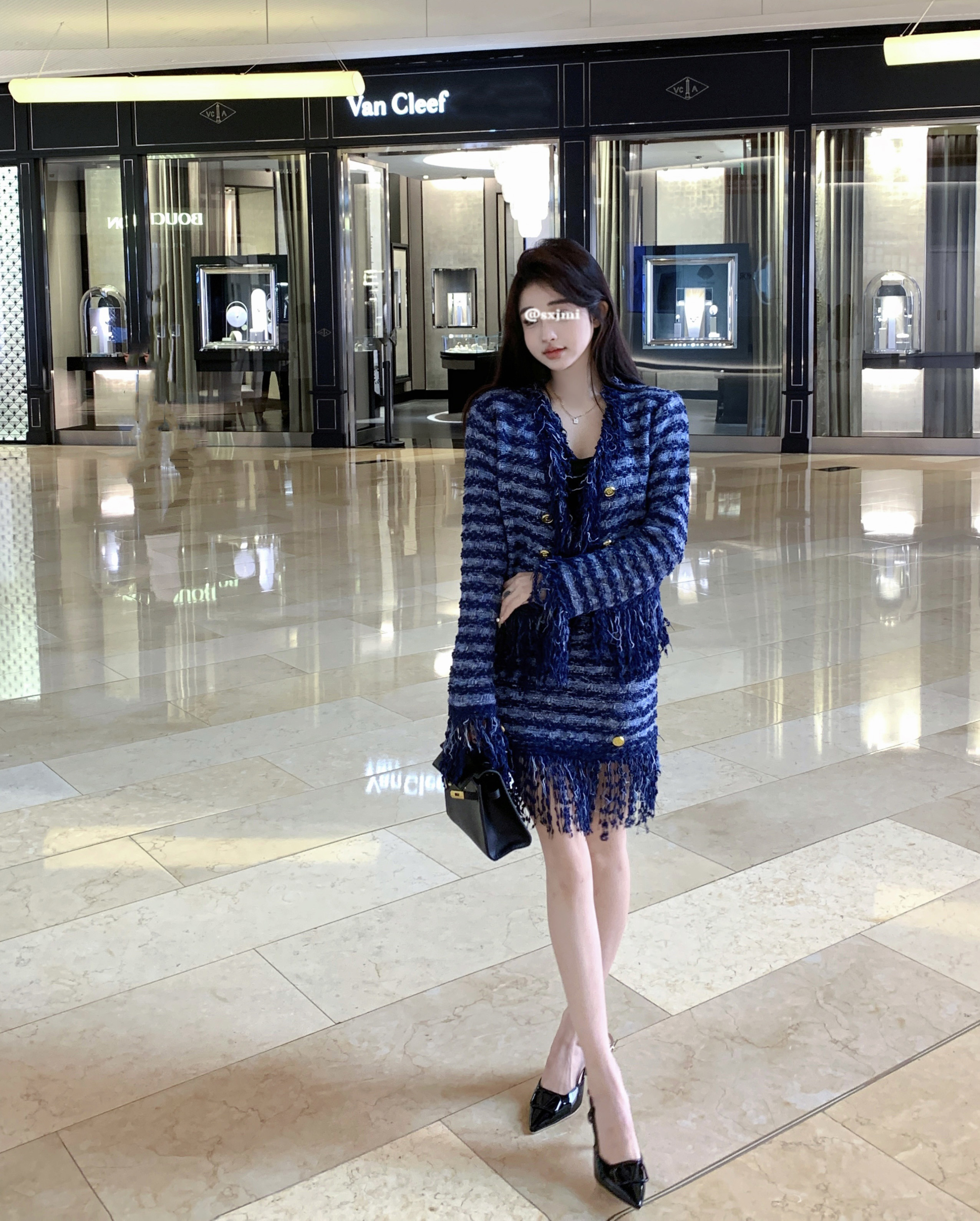 Actual shot ~ Heavy industry haute couture ladylike temperament small fragrant fringed knitted cardigan skirt two-piece set