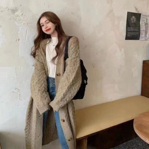 Autumn and winter plus size women's clothing for fat girls Korean style long-sleeved cardigan sweater mid-length coat L-4XL 200 pounds
